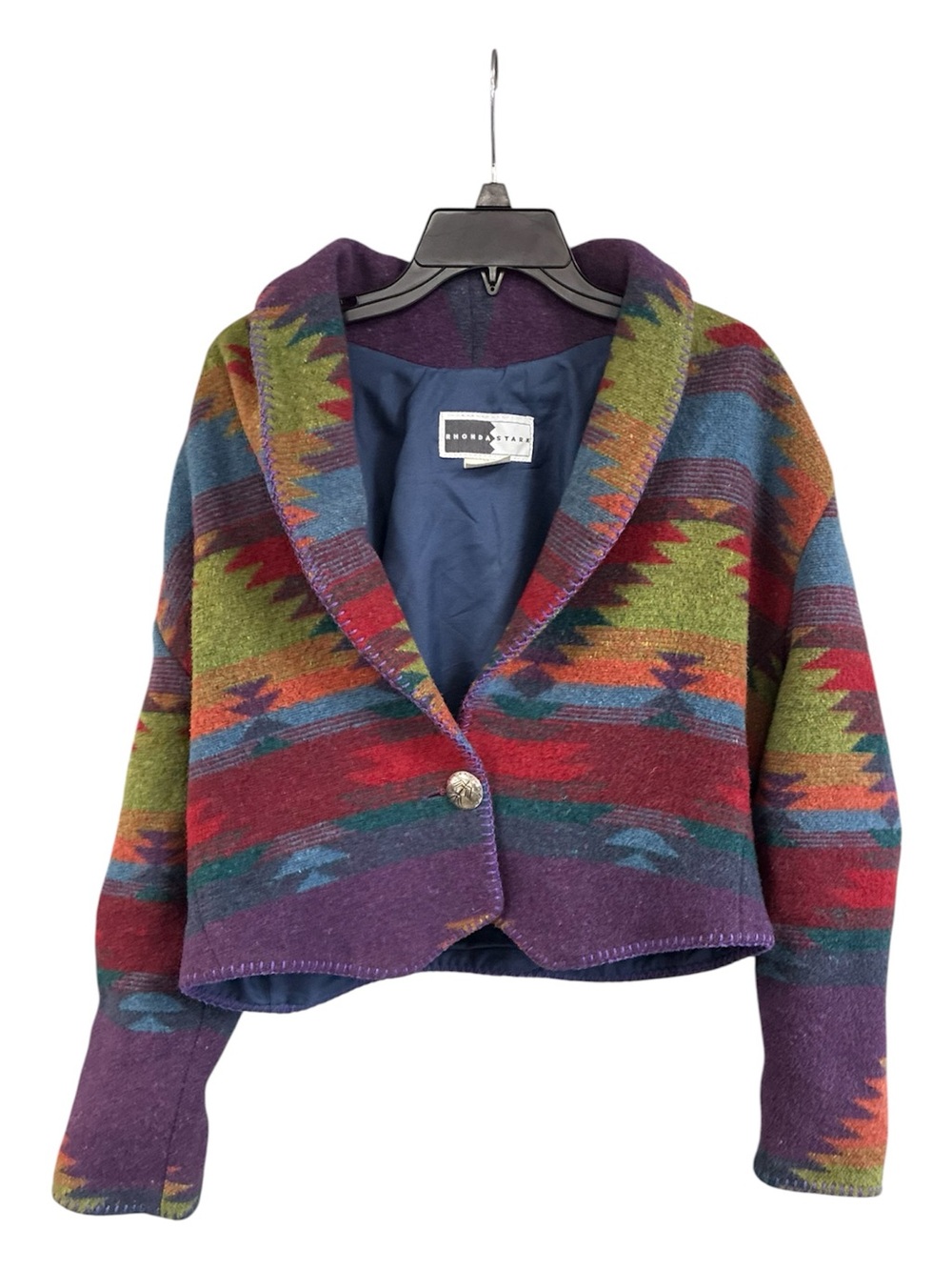 Rhonda Stark Cropped Southwestern Aztec Wool Blend Jacket Coat Size L